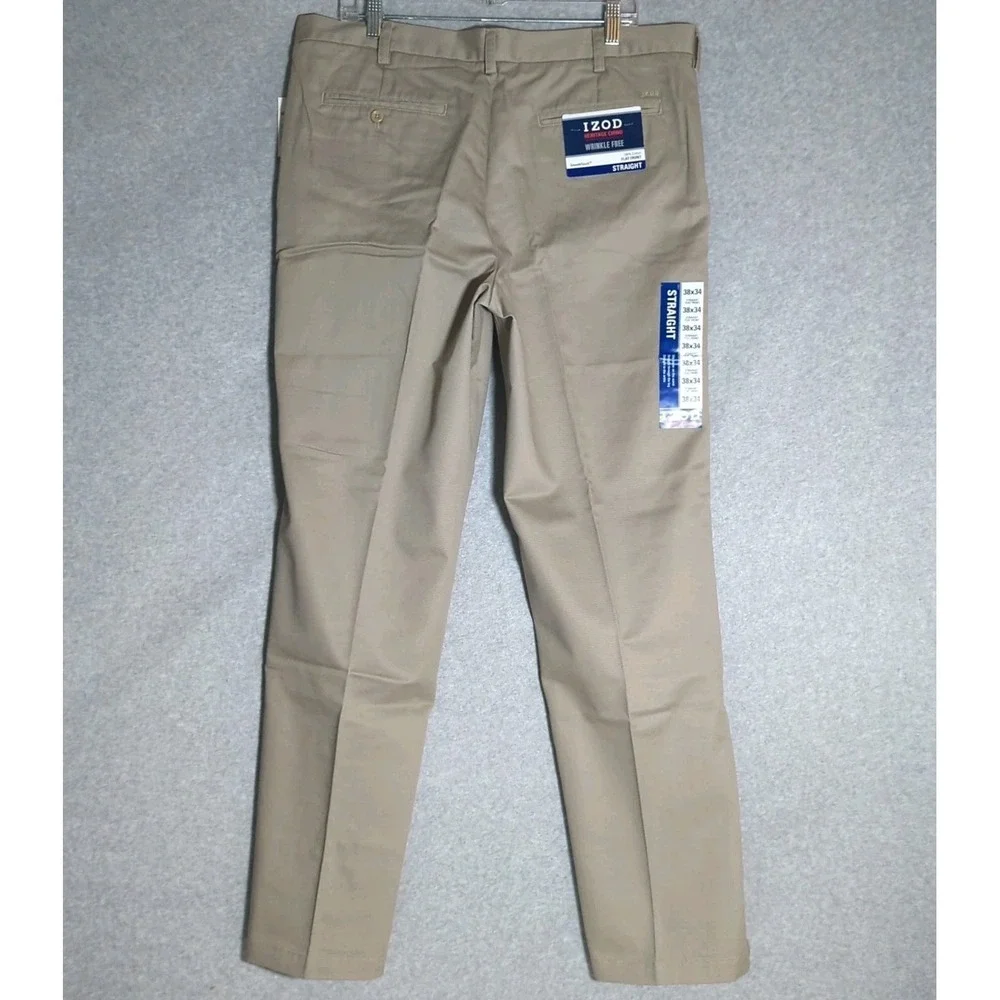 Izod Heritage Chino Pants Mens 38x34‎ Beige Straight Fit Flat Front Wrinkle Free